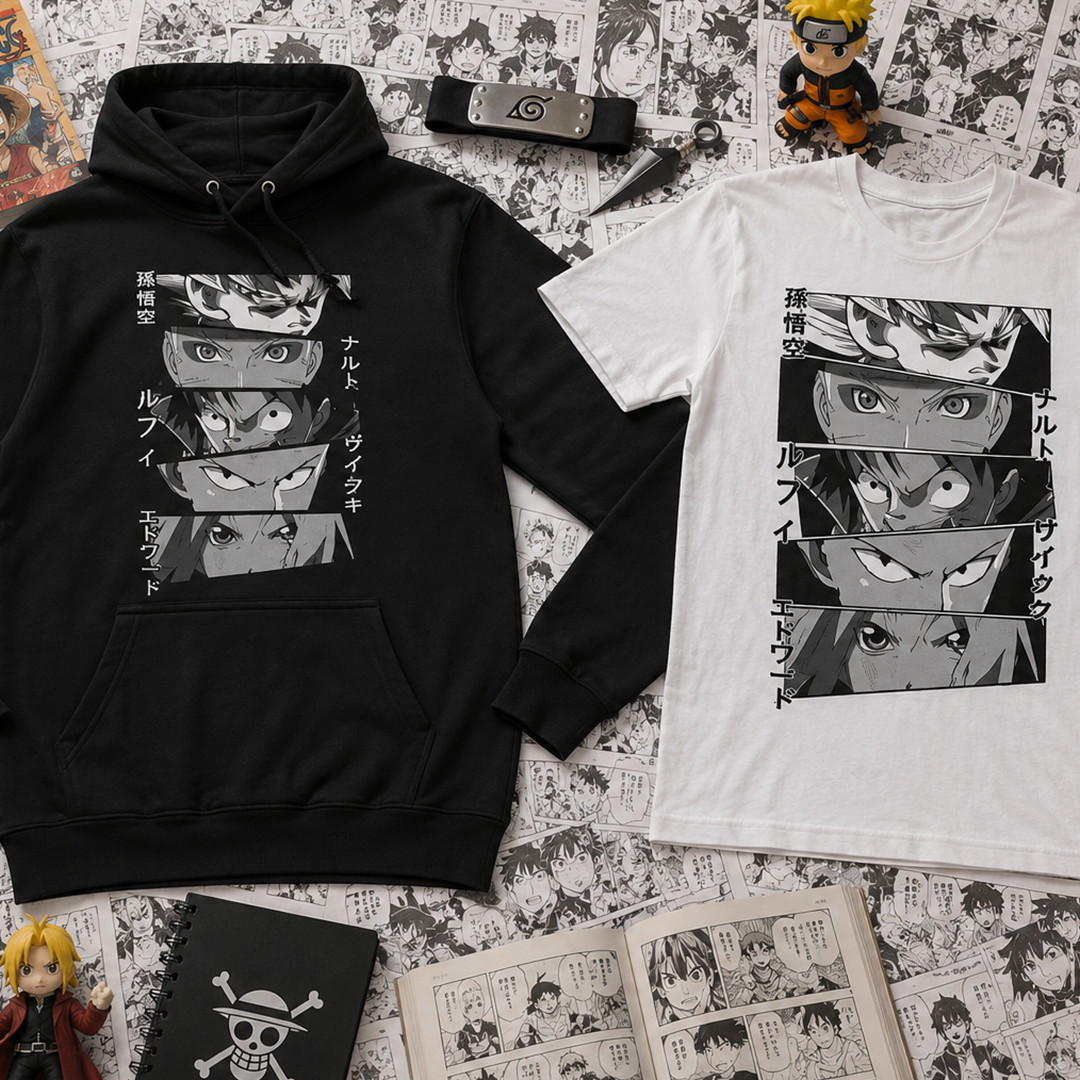 Combo Masters Of Anime Goku, Naruto, One Piece, One punch Man: Buzo y Camiseta