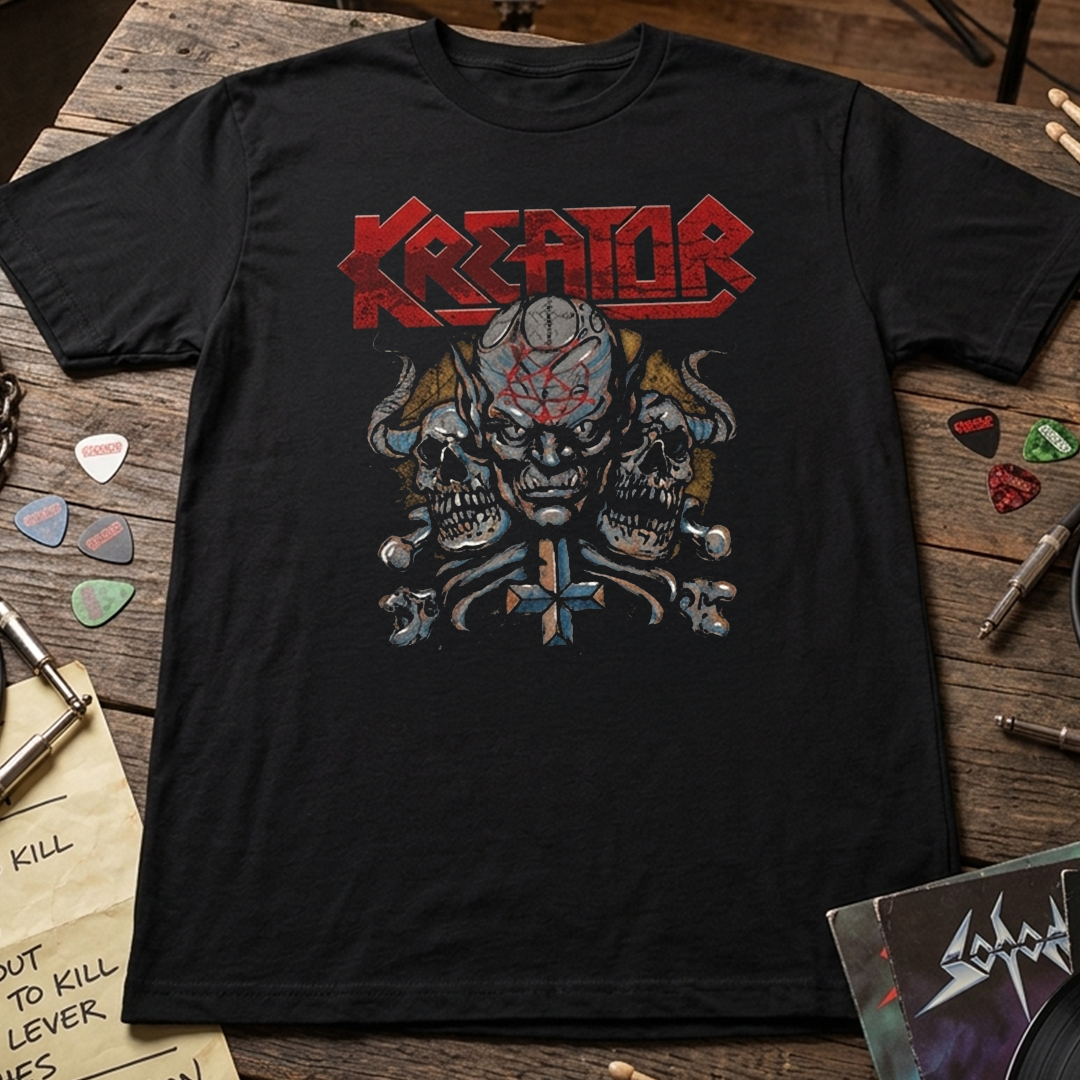Camiseta Algodon Kreator Skull Faces Art