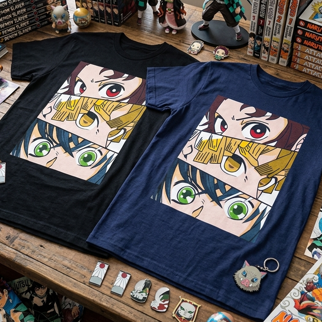 Camiseta Algodon Kimetsu Trio Faces Poster