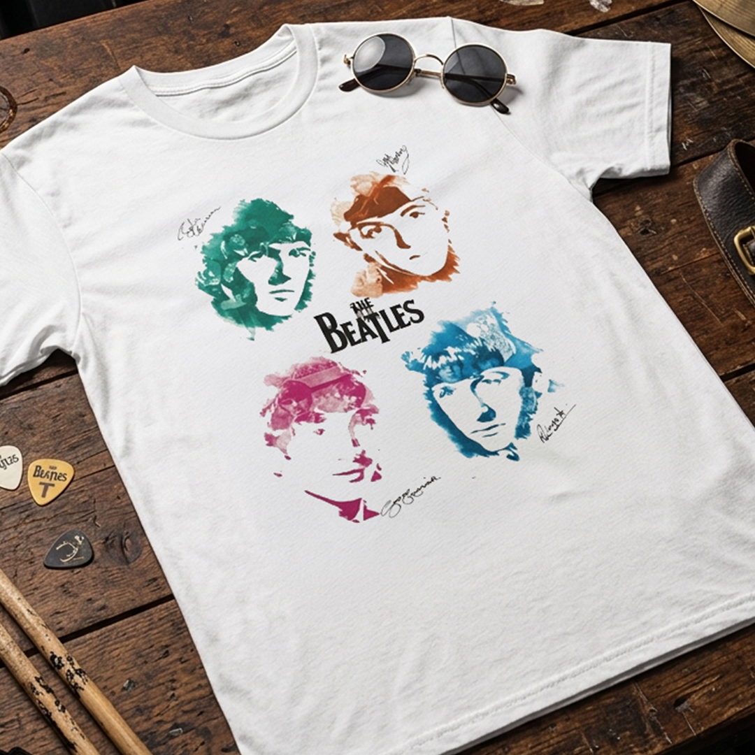 Camiseta Algodon The Beatles Faces Color Art