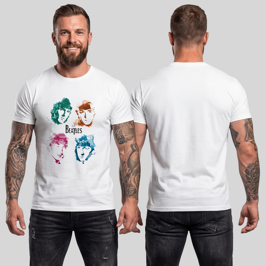 Camiseta Algodon The Beatles Faces Color Art