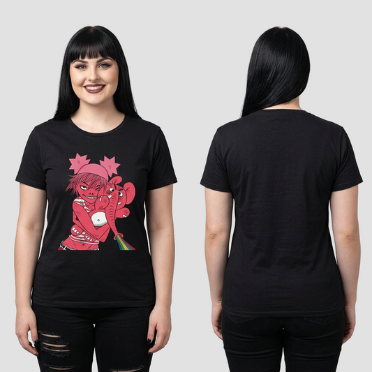 Camiseta Algodon Gorillaz Rainbow Elephant Mujer