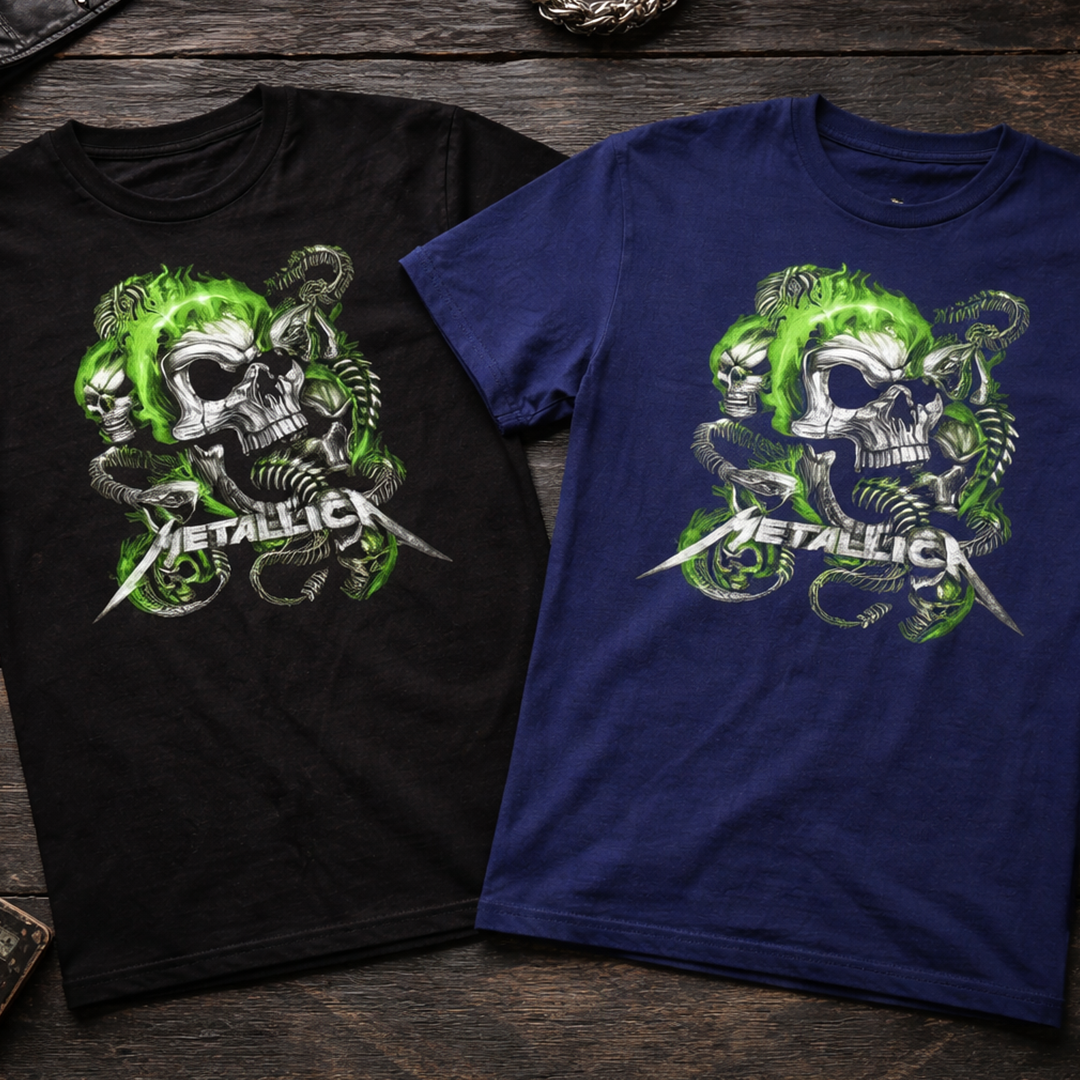 Camiseta Algodon Metallica Green Skull