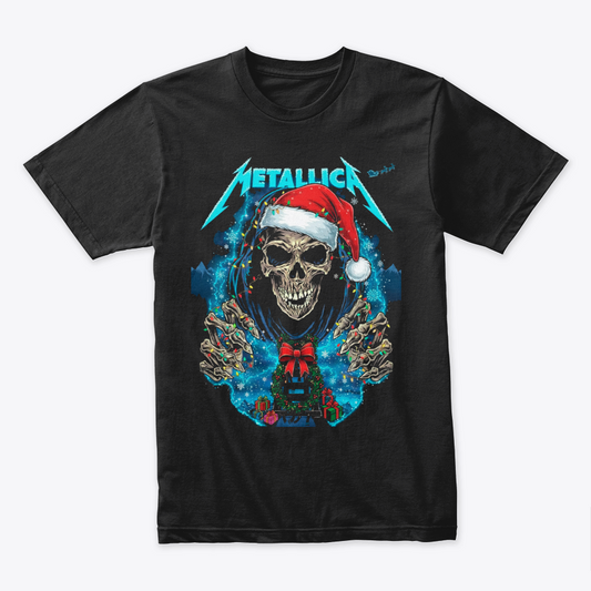 Camiseta Algodon Metallica Skull Navidad