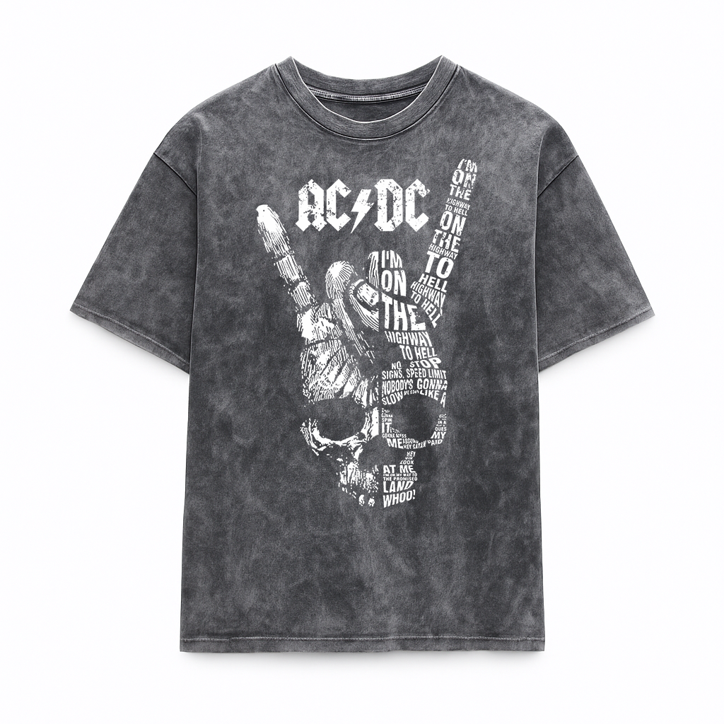 Camiseta Prelavada Algodon ACDC Skull Rock Style