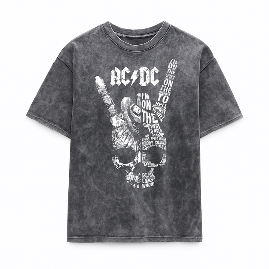 Camiseta Prelavada Algodon ACDC Skull Rock Style