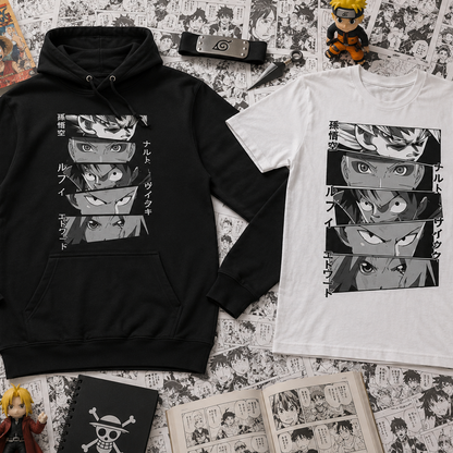Combo Masters Of Anime Goku, Naruto, One Piece, One punch Man: Buzo y Camiseta