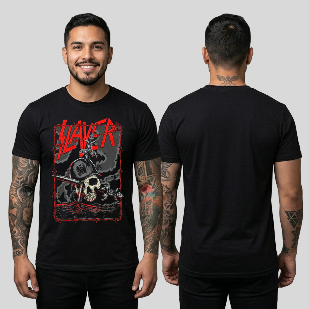 Camiseta Algodon Slayer Skull Metal Art
