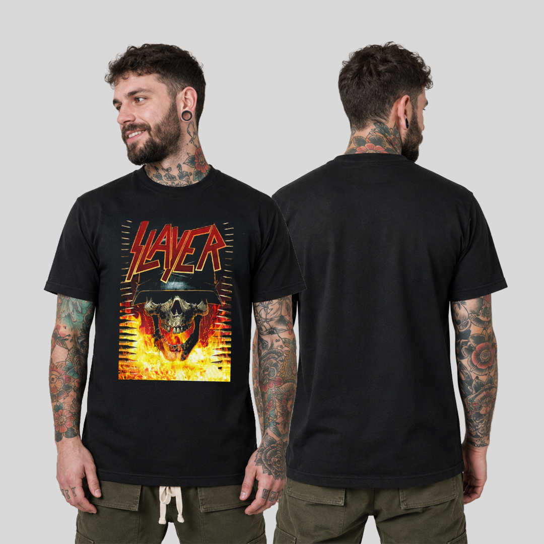 Camiseta Algodon Slayer Skull Fire Poster