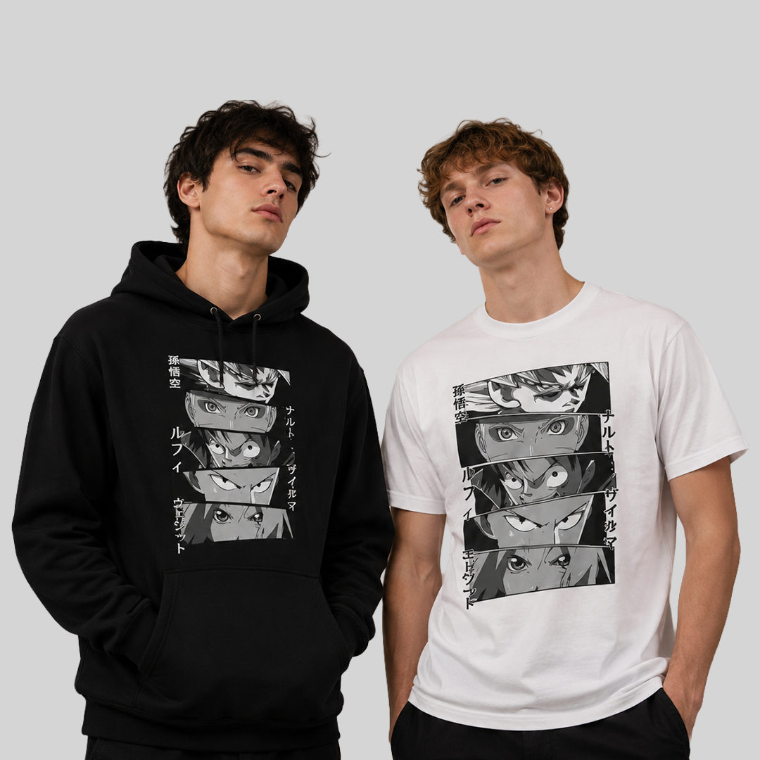Combo Masters Of Anime Goku, Naruto, One Piece, One punch Man: Buzo y Camiseta