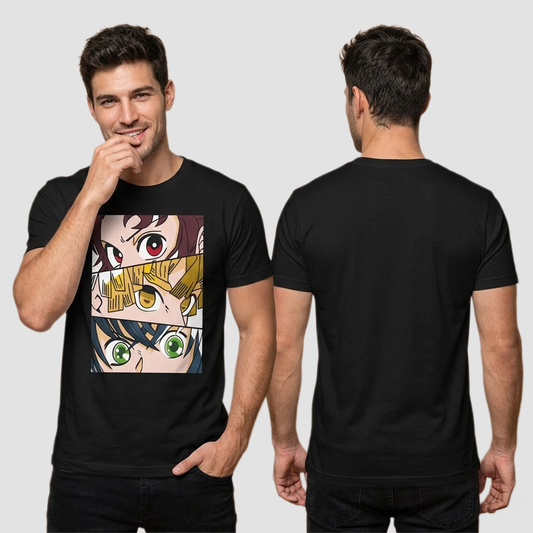 Camiseta Algodon Kimetsu Trio Faces Poster