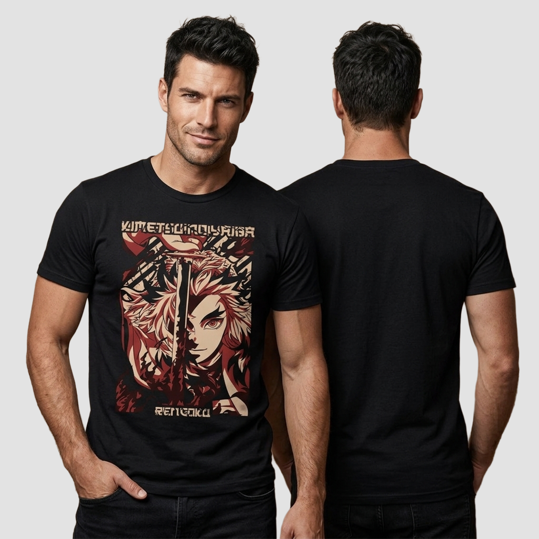Camiseta Algodon Kimetsu Rengoku Face Art