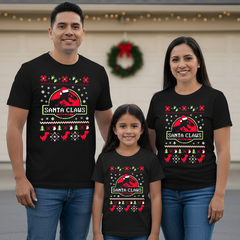 Camisetas Navideñas Familia Set de 3 Prendas Santa Claws