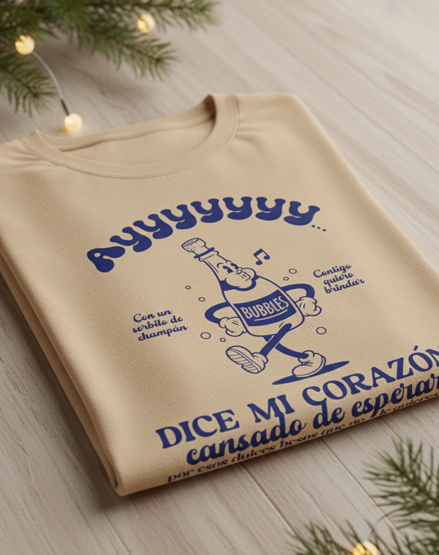 Camiseta Navideña Ayy Dice Mi Corazón Cansado De esperar Azul