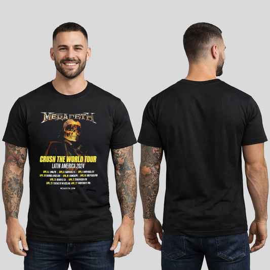 Camiseta Algodon Megadeth Crush the World Tour Latin America 2024