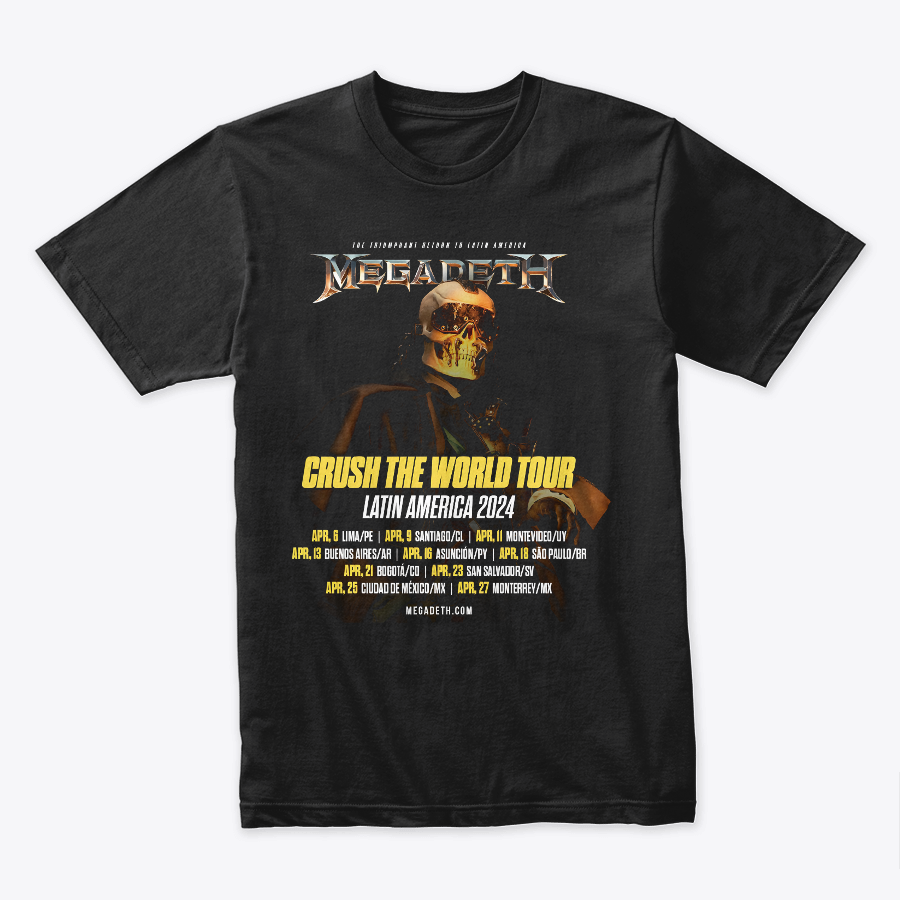 Camiseta Algodon Megadeth Crush the World Tour Latin America 2024