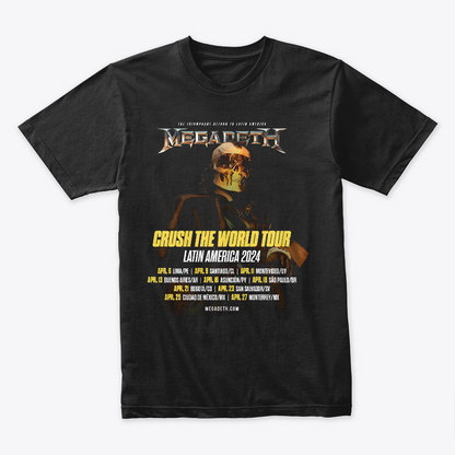 Camiseta Algodon Megadeth Crush the World Tour Latin America 2024