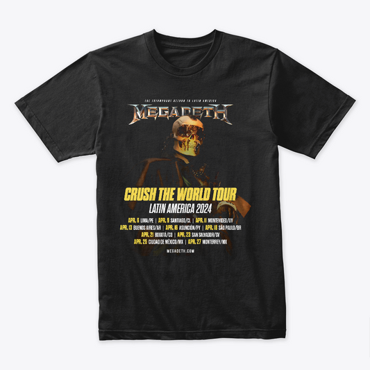 Camiseta Algodon Megadeth Crush the World Tour Latin America 2024