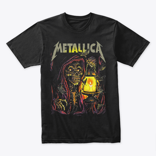 Camiseta Algodon Metallica Skeleton Fire Art