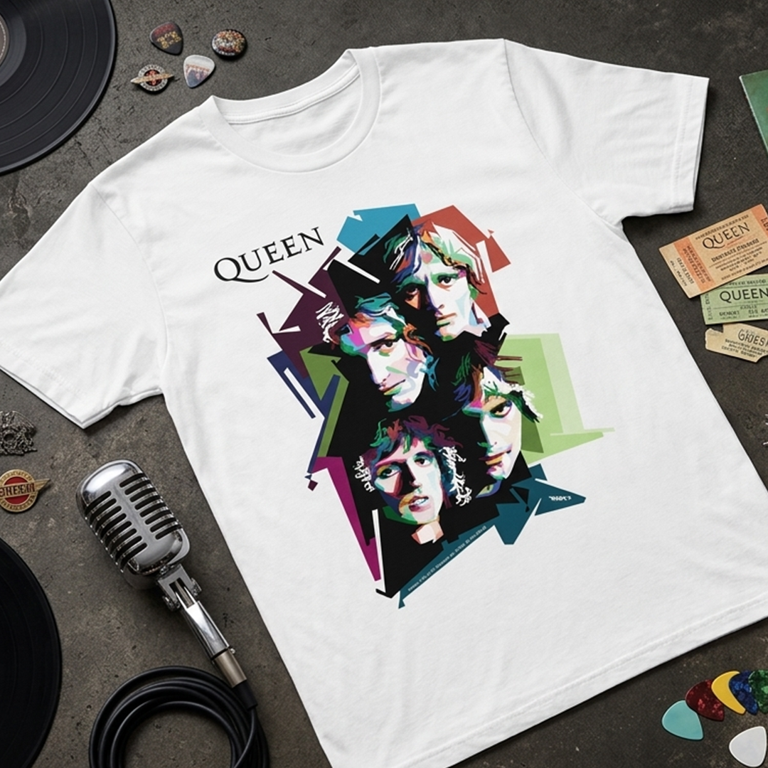 Camiseta Algodon Queen Tops Faces Poster