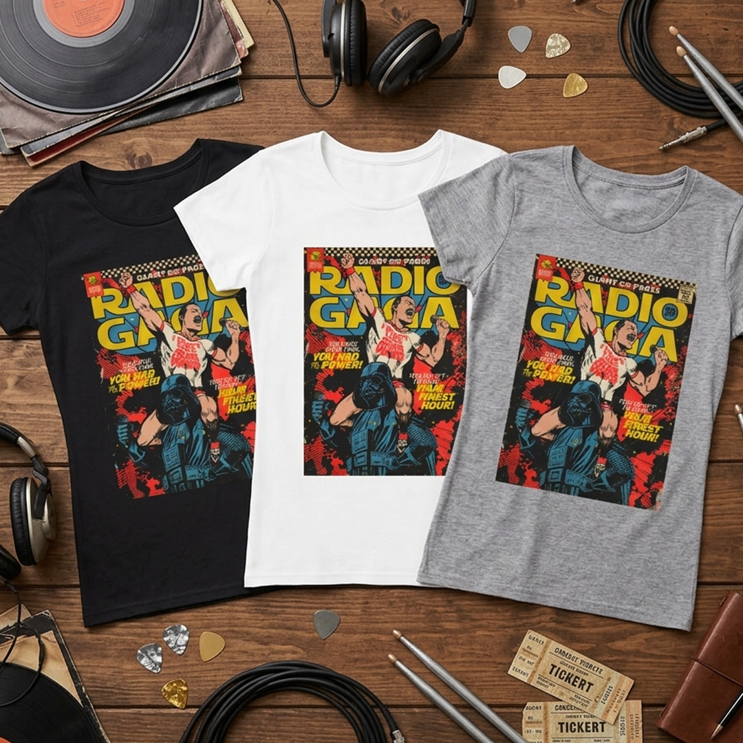 Camiseta Algodon Queen Radio Gaga Art para mujer