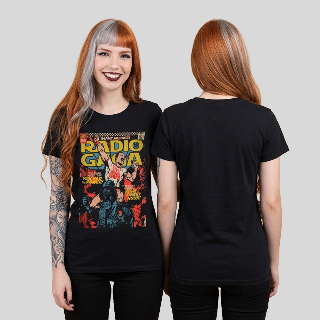 Camiseta Algodon Queen Radio Gaga Art para mujer