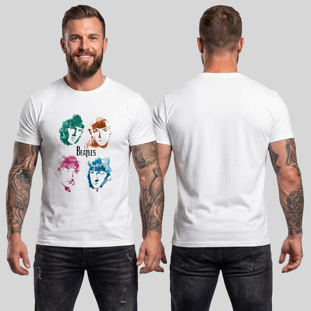 Camiseta Algodon The Beatles Faces Color Art