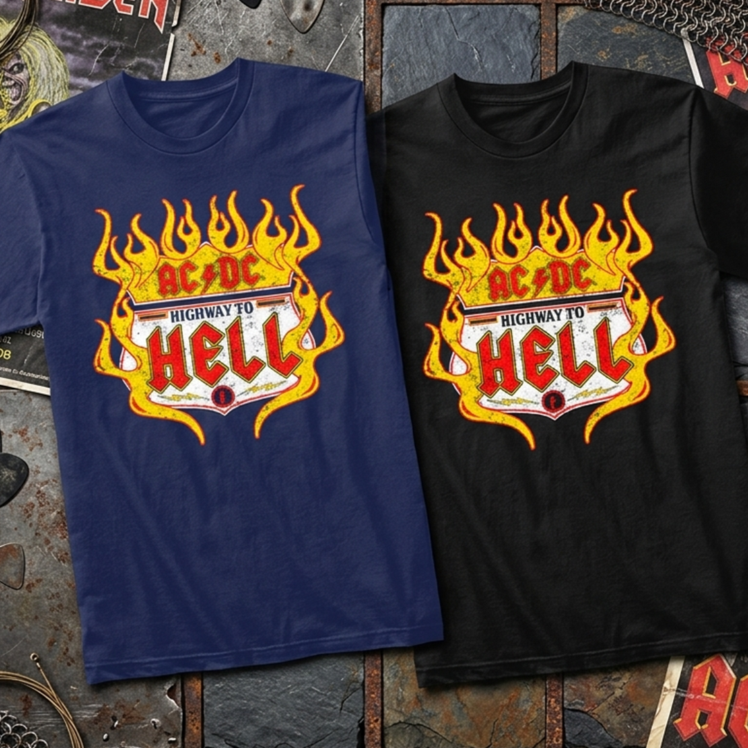 Camiseta Algodon ACDC Highway To Hell Fire