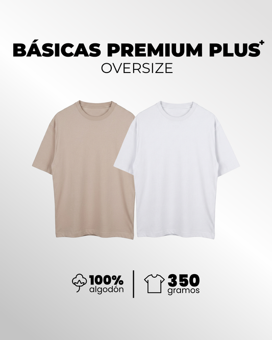 Pack Dobles Basicas Premium Plus Oversize 350 Gramos - Blanca + Crema