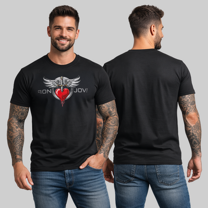 Camiseta en Algodón Rock Style Bon Jovi metal Heart