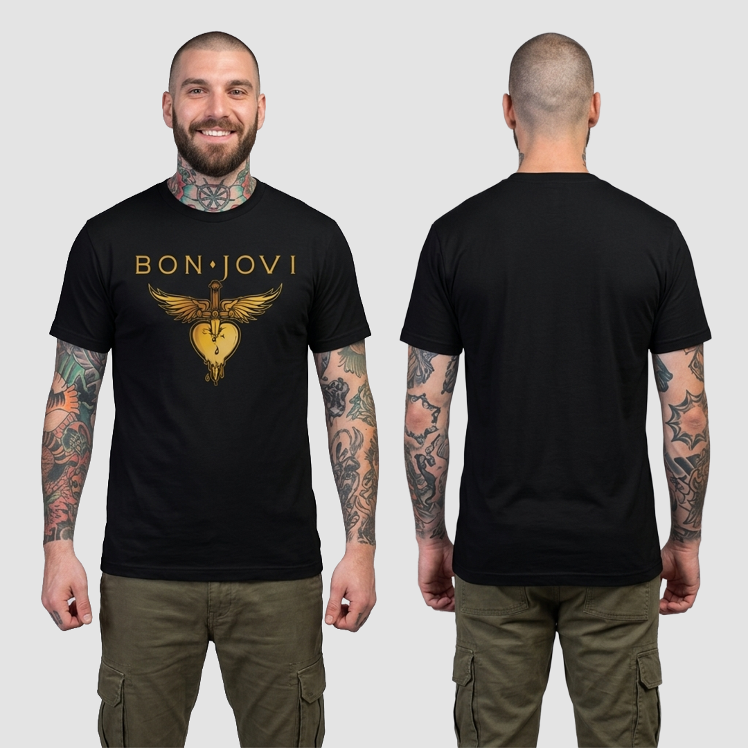 Camiseta en Algodón Rock Style Bon Jovi Gold Heart