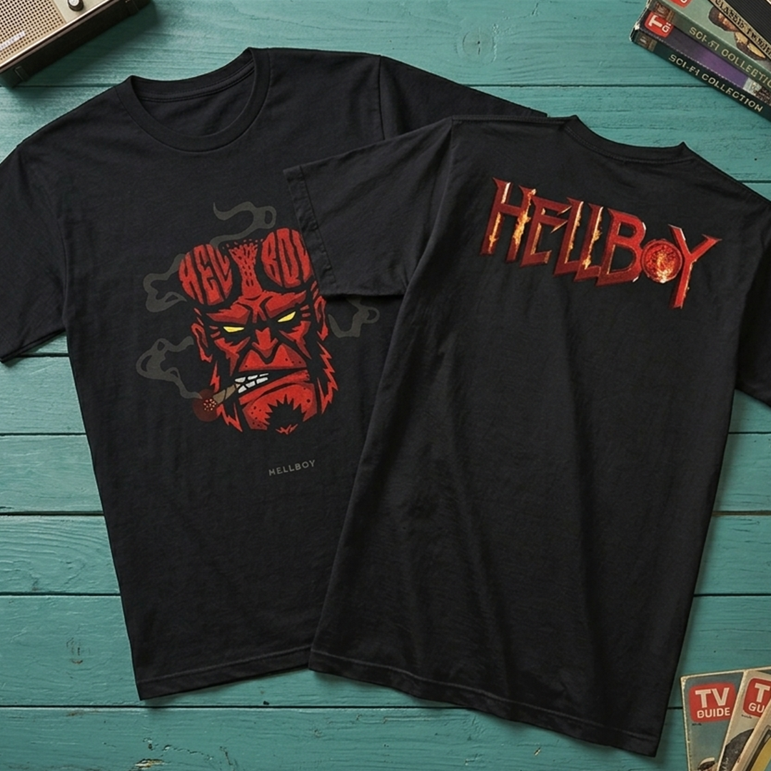 Camiseta Algodon Hellboy Face Red Doble Estampado