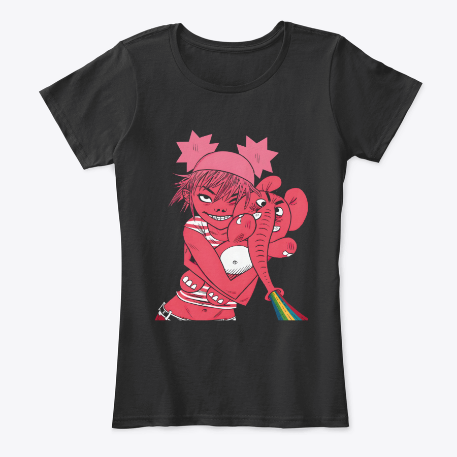 Camiseta Algodon Gorillaz Rainbow Elephant Mujer