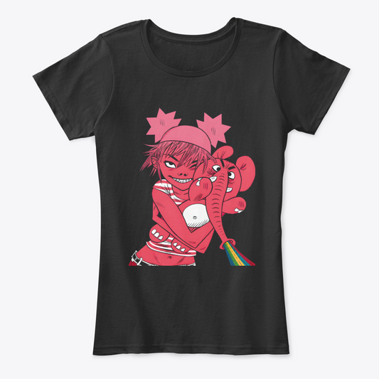 Camiseta Algodon Gorillaz Rainbow Elephant Mujer