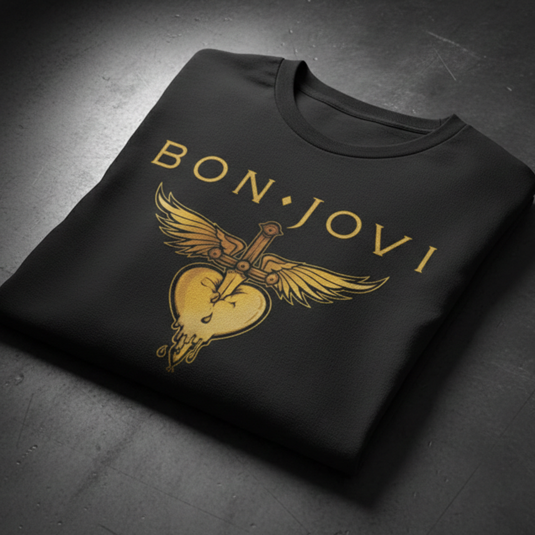 Camiseta en Algodón Rock Style Bon Jovi Gold Heart