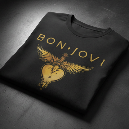 Camiseta en Algodón Rock Style Bon Jovi Gold Heart