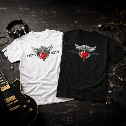Camiseta en Algodón Rock Style Bon Jovi metal Heart