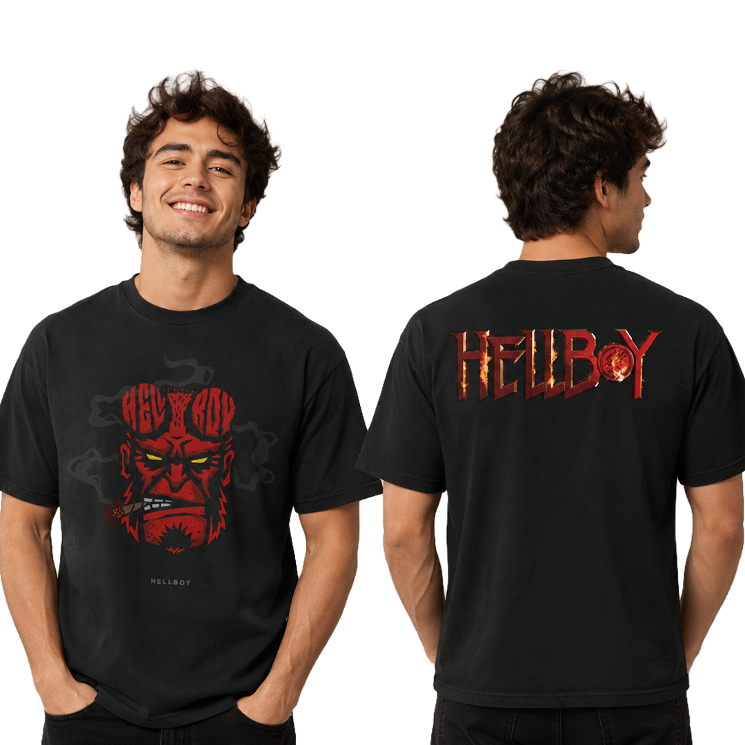 Camiseta Algodon Hellboy Face Red Doble Estampado