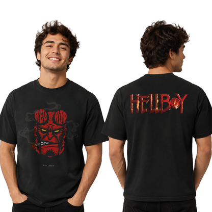 Camiseta Algodon Hellboy Face Red Doble Estampado