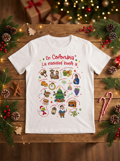 Camiseta Algodon En Colombia La Navidad Huele a