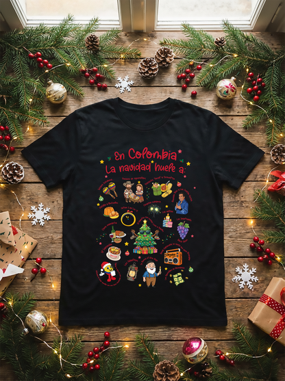 Camiseta Algodon En Colombia La Navidad Huele a