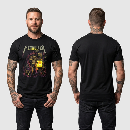 Camiseta Algodon Metallica Skeleton Fire Art
