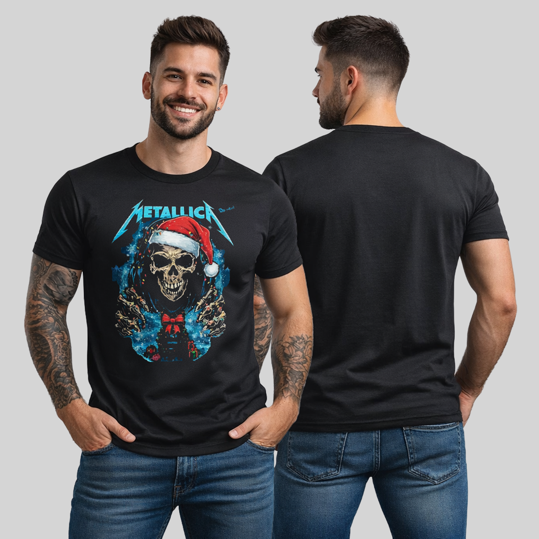 Camiseta Algodon Metallica Skull Navidad