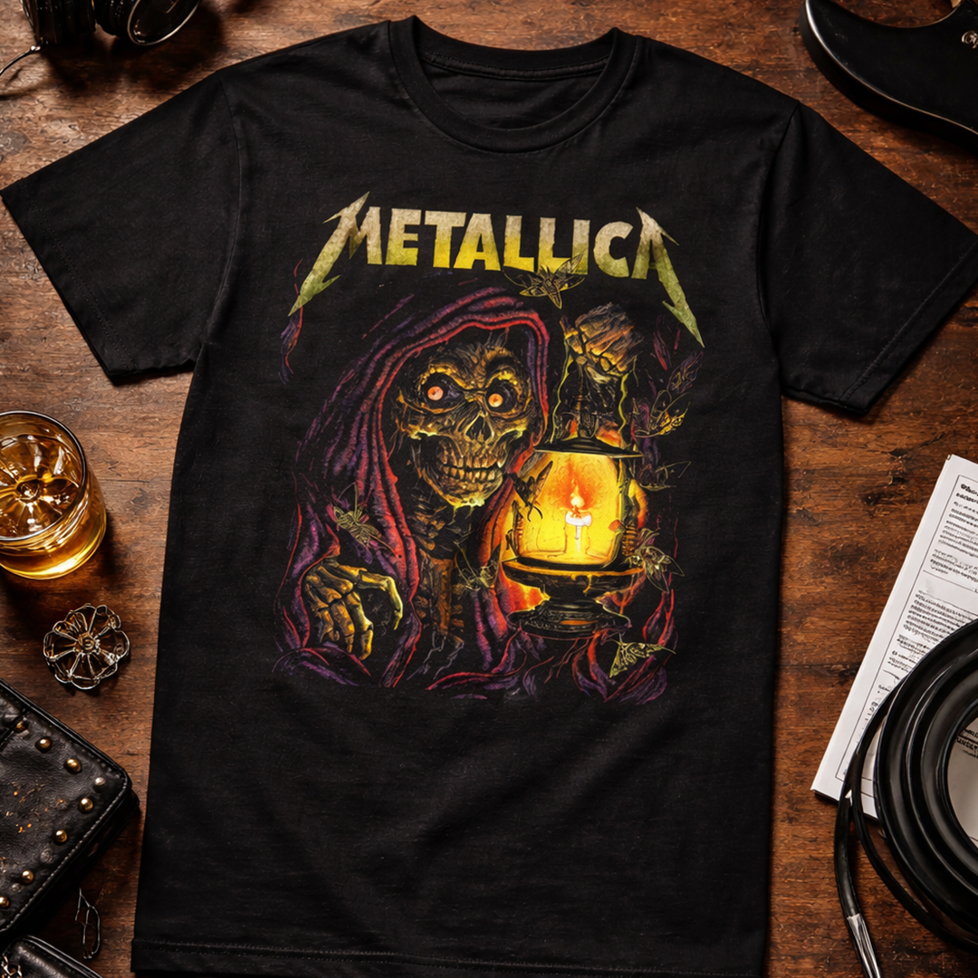 Camiseta Algodon Metallica Skeleton Fire Art