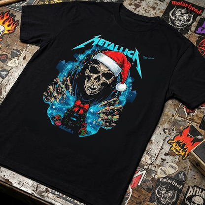 Camiseta Algodon Metallica Skull Navidad