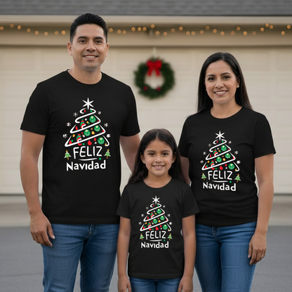 Camisetas Navideñas Familia Set de 3 Prendas Arbol feliz Navidad