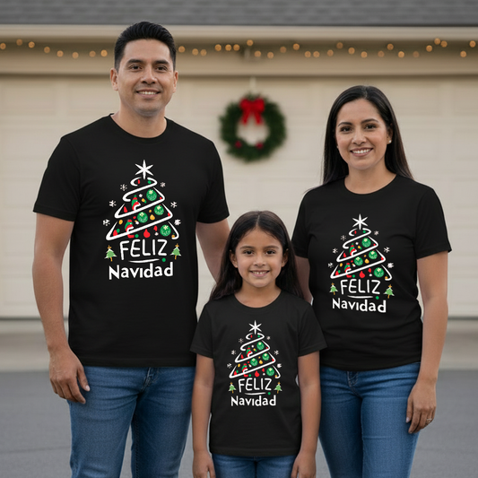 Camisetas Navideñas Familia Set de 3 Prendas Arbol feliz Navidad