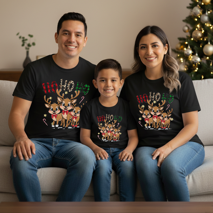 Camisetas Navideñas Familia Set de 3 Prendas HO,HO,HO Renos