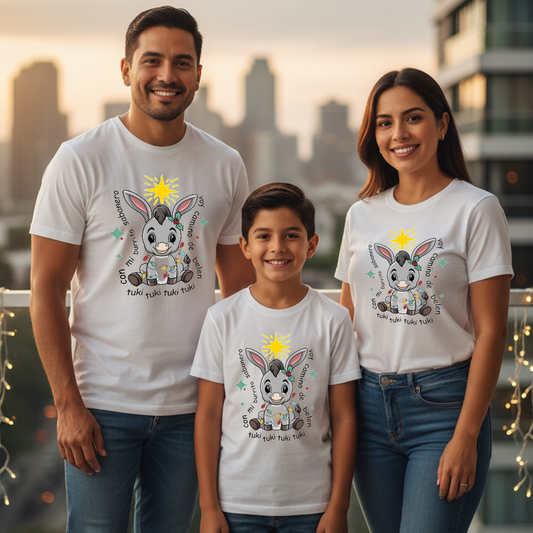 Camisetas Navideñas Familia Set de 3 Prendas Con mi burrito Sabanero