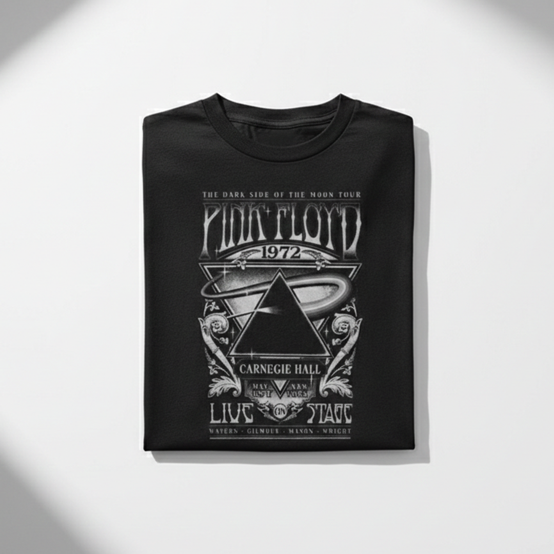 Camiseta Algodón Pink Floyd the Dark Side of the moon Tour 1972 Carnegie Hall Gris